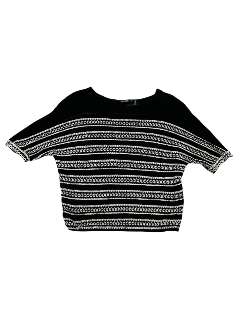 NIC+ZOE Women’s Boat Neck Sweater Black White Knit Boho Petite Medium